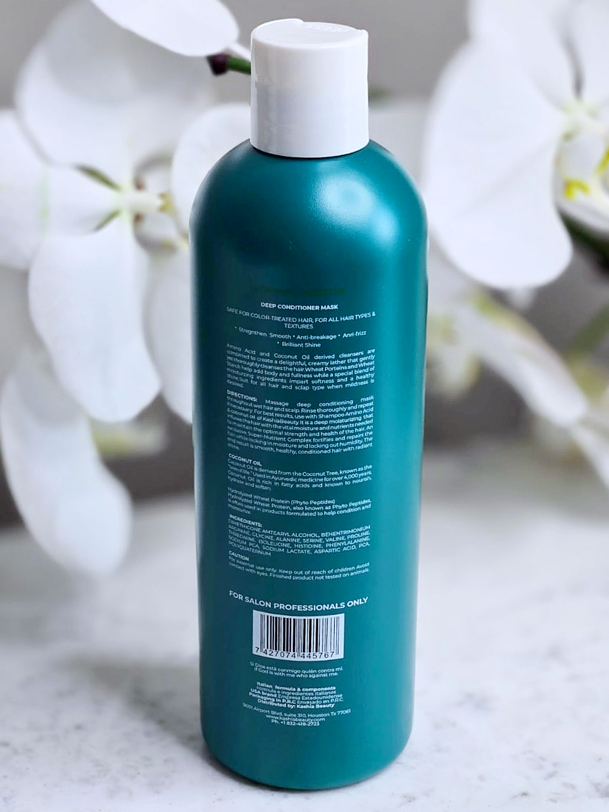 Label view of Angel Hair Aminoacid and Coconut Oil Conditioner bottle displaying product information