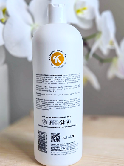 Label view of Hair Repair Keratin Conditioner bottle displaying product information