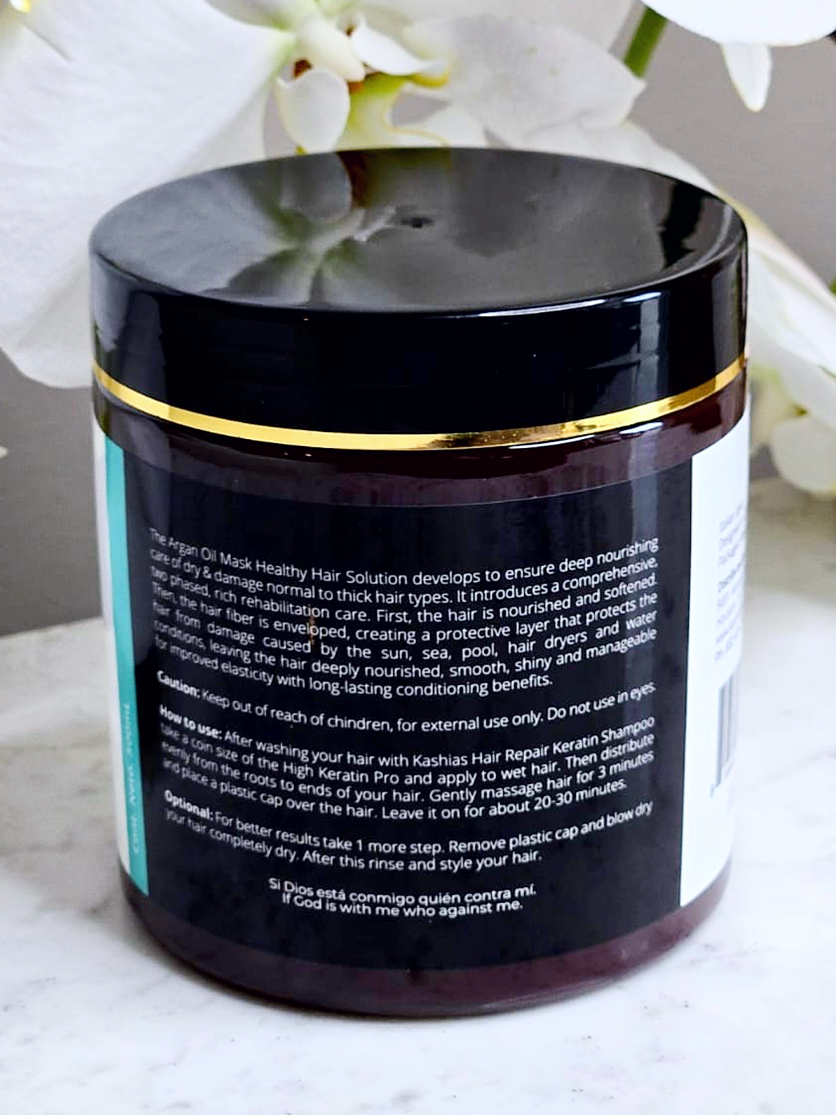 Label view of Healthy Hair Solution Argan Mask product information