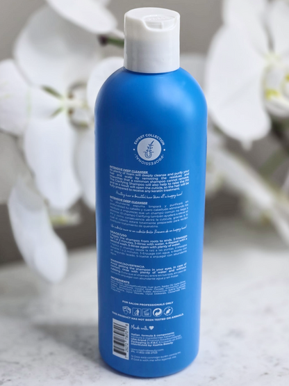 Label view of INTENSIVE DEEP CLEANSER SHAMPOO bottle displaying product information