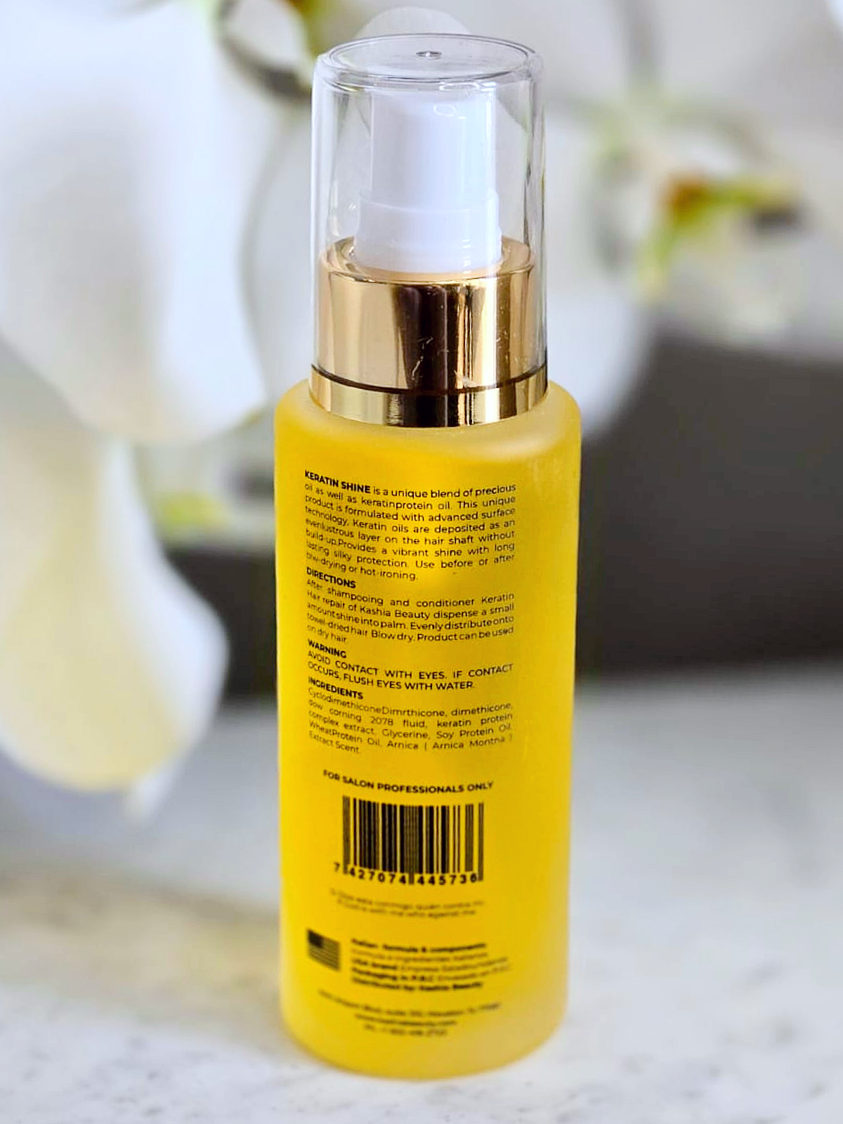 Label view of Lovely Silk Keratin Shine Hair Repair Therapy bottle displaying product information