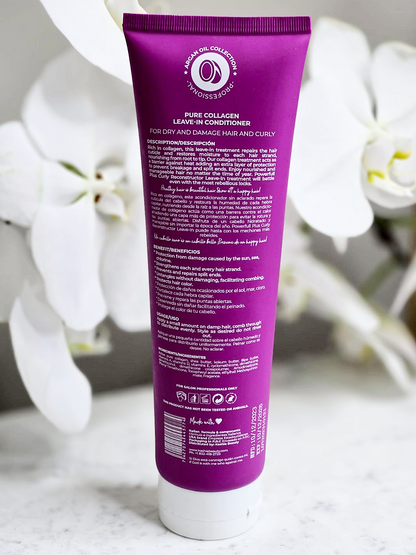 Label view of Powerful Plus Curly Hair Reconstructor Leave-in Treatment bottle displaying product information