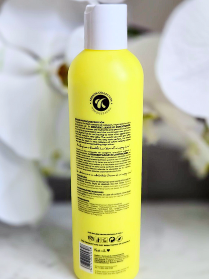 Label view of Reinvent Keratin Leave in Treatment bottle displaying product information